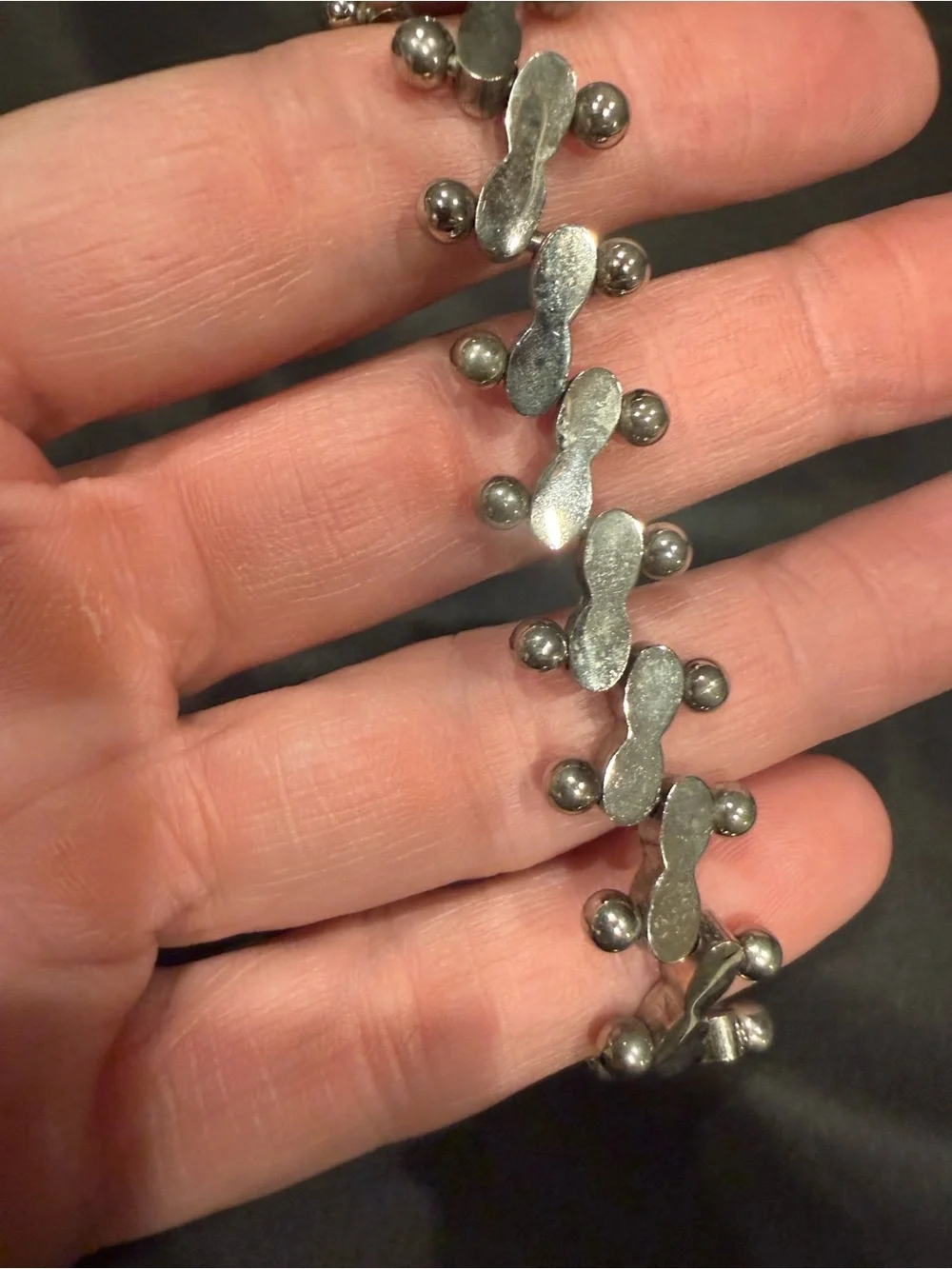 Sterling Silver Peanut Chain Link Bracelet - Hammered Texture Modern Link